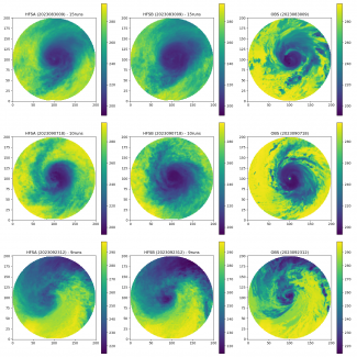 Figure 3 Composite infrared images of hurricanes Idalia. (upper), Lee (middle), and Ophelia (lower).