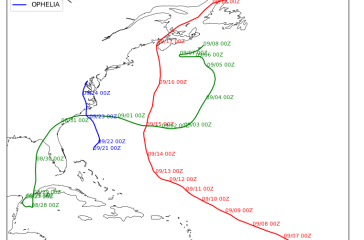 Figure 1. Tracks of the three studied storms and the evaluation durations.