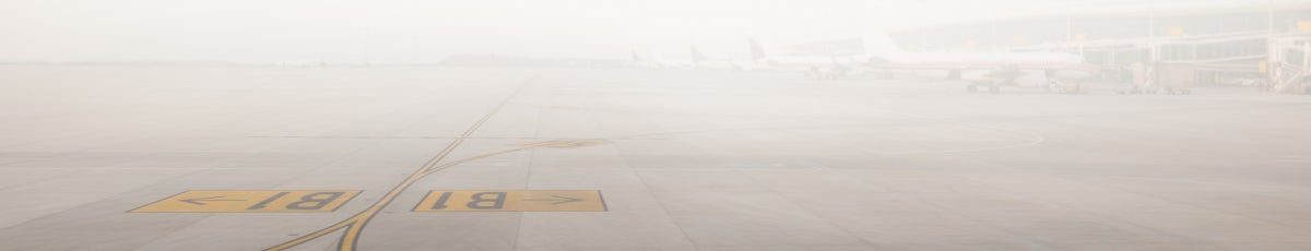 Foggy airport runway